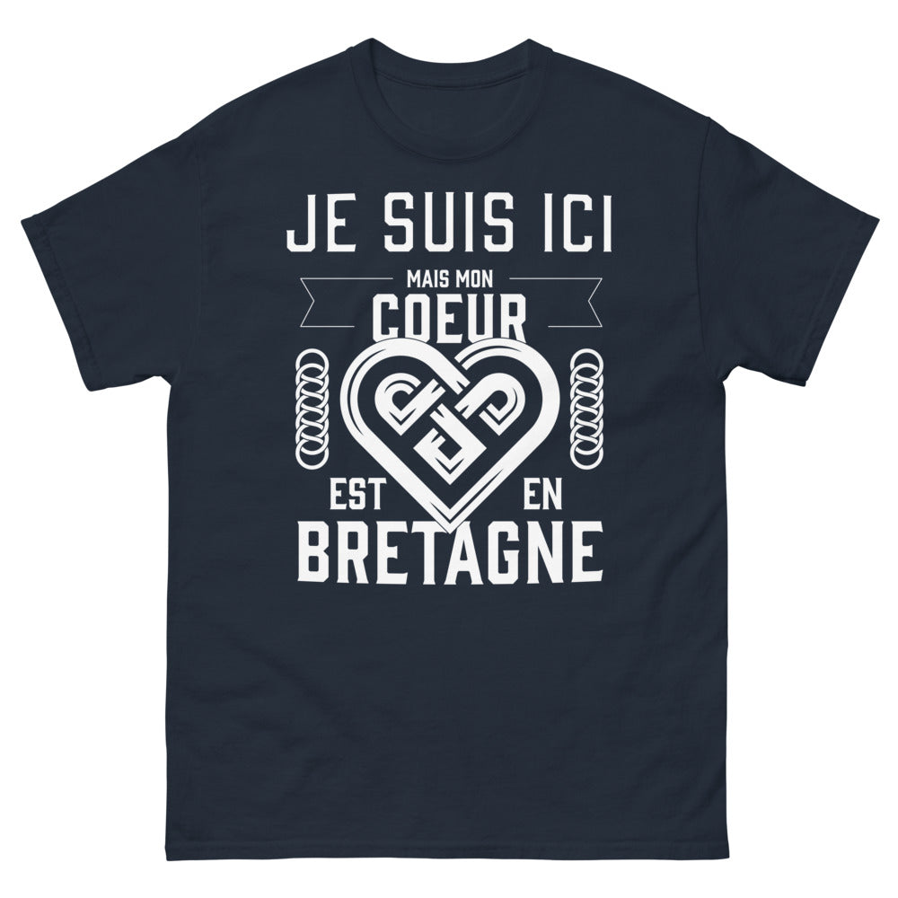 T-shirt Bretagne noir dos - Je suis ici mais mon cœur est en Bretagne