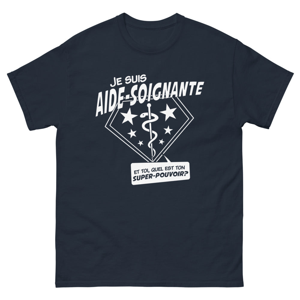 T-shirt aide-soignante marine - Quel est ton super pouvoir ?