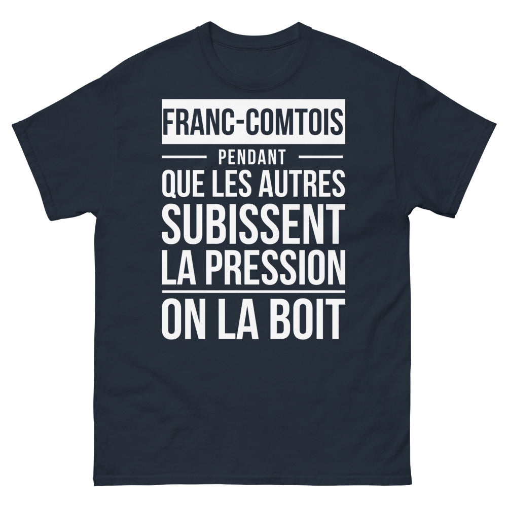 T-shirt Franc-Comtois marine - texte humoristique sur la pression