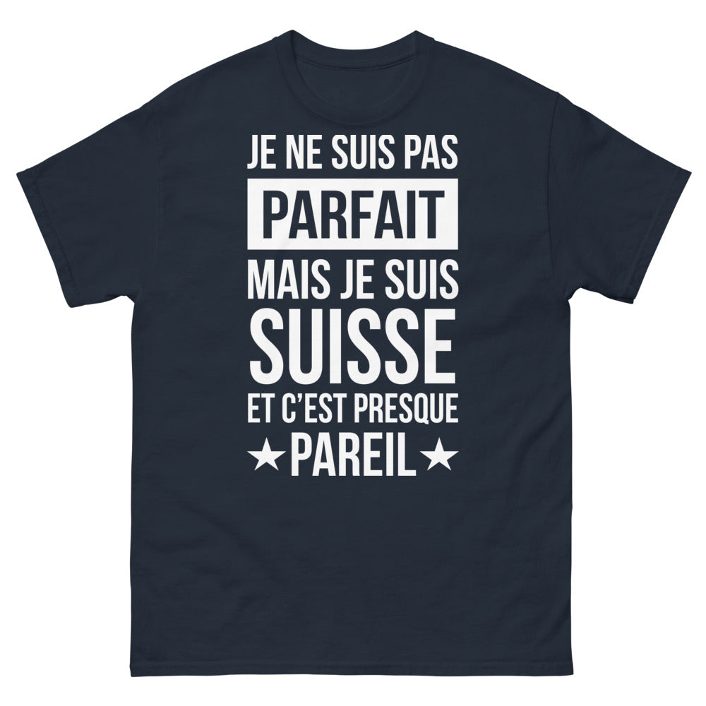 T-shirt Suisse marine - Je ne suis pas parfait, mais je suis Suisse (presque pareil)