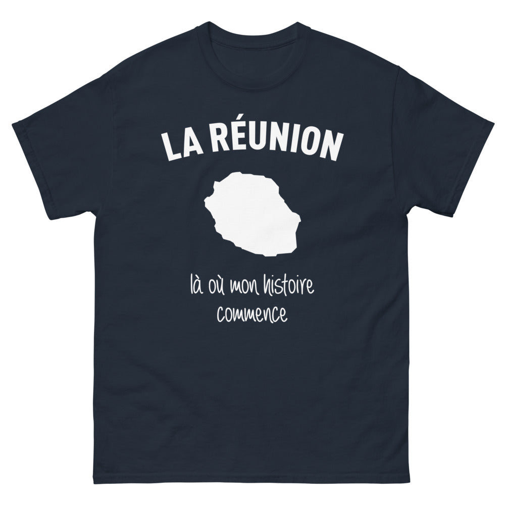 T-shirt Réunionnais bleu marine - là où mon histoire commence