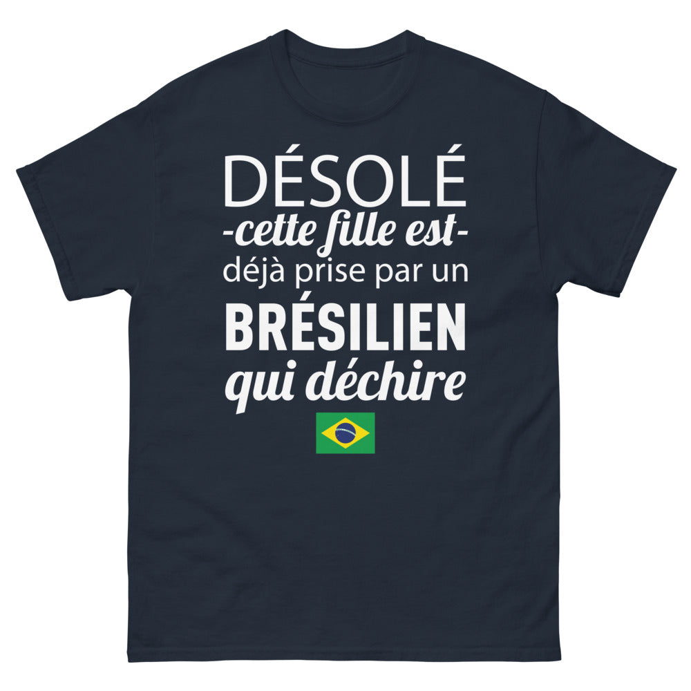 T-shirt Brésil marine - Fille prise par un Brésilien