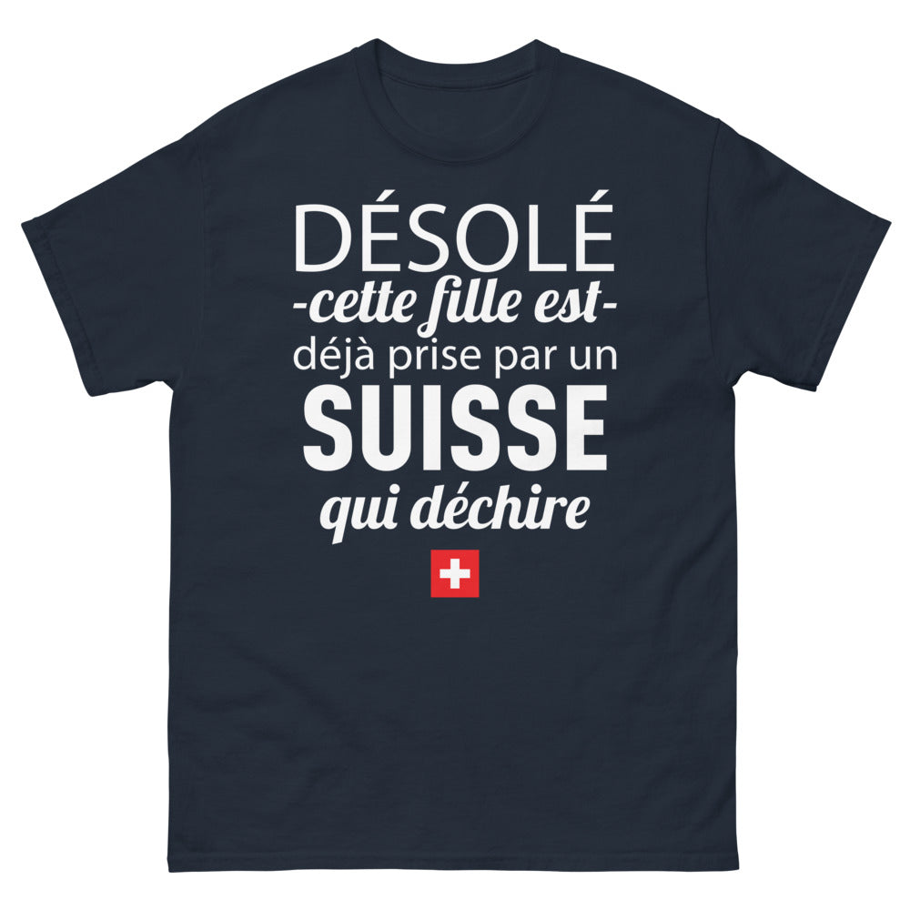 T-shirt Suisse marine - Désolé, cette fille est déjà prise par un Suisse qui déchire