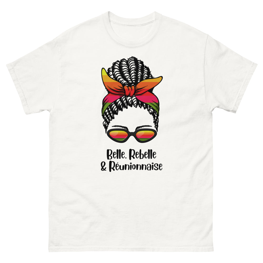 T-shirt Réunion blanc - Belle, rebelle et fière d'être réunionnaise