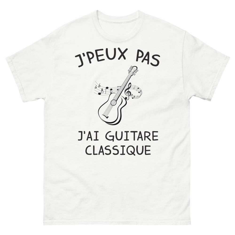 T-shirt guitare classique blanc - J'peux pas, j'ai guitare classique