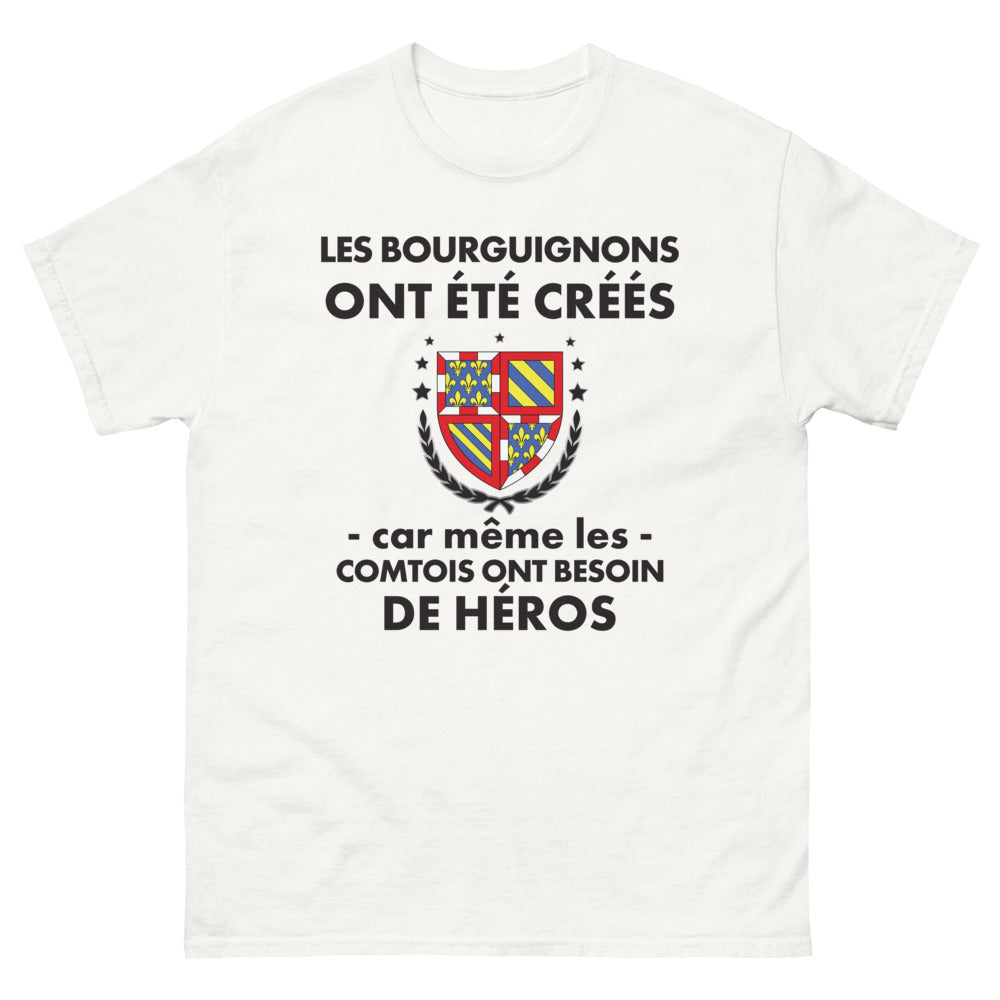 T-shirt Bourgogne blanc - Même Les Comtois Ont Besoin de Héros