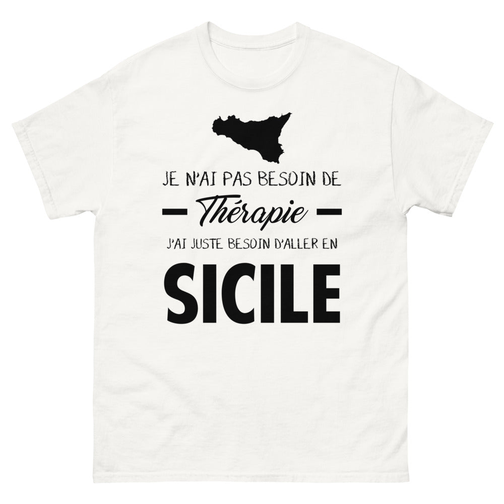 T-shirt Sicile blanc - Pas besoin de thérapie, juste du soleil