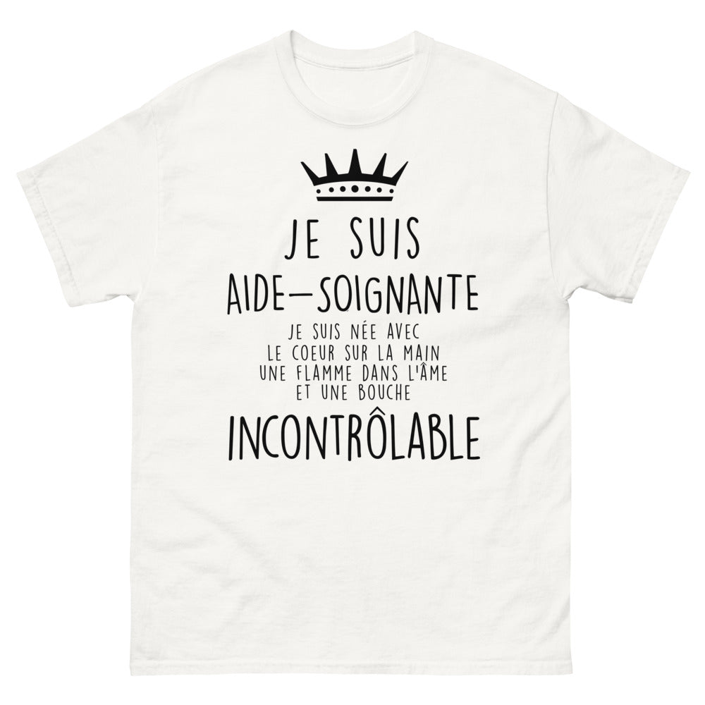 T-shirt Aide-Soignante blanc - Cœur sur la main et flamme dans l'âme