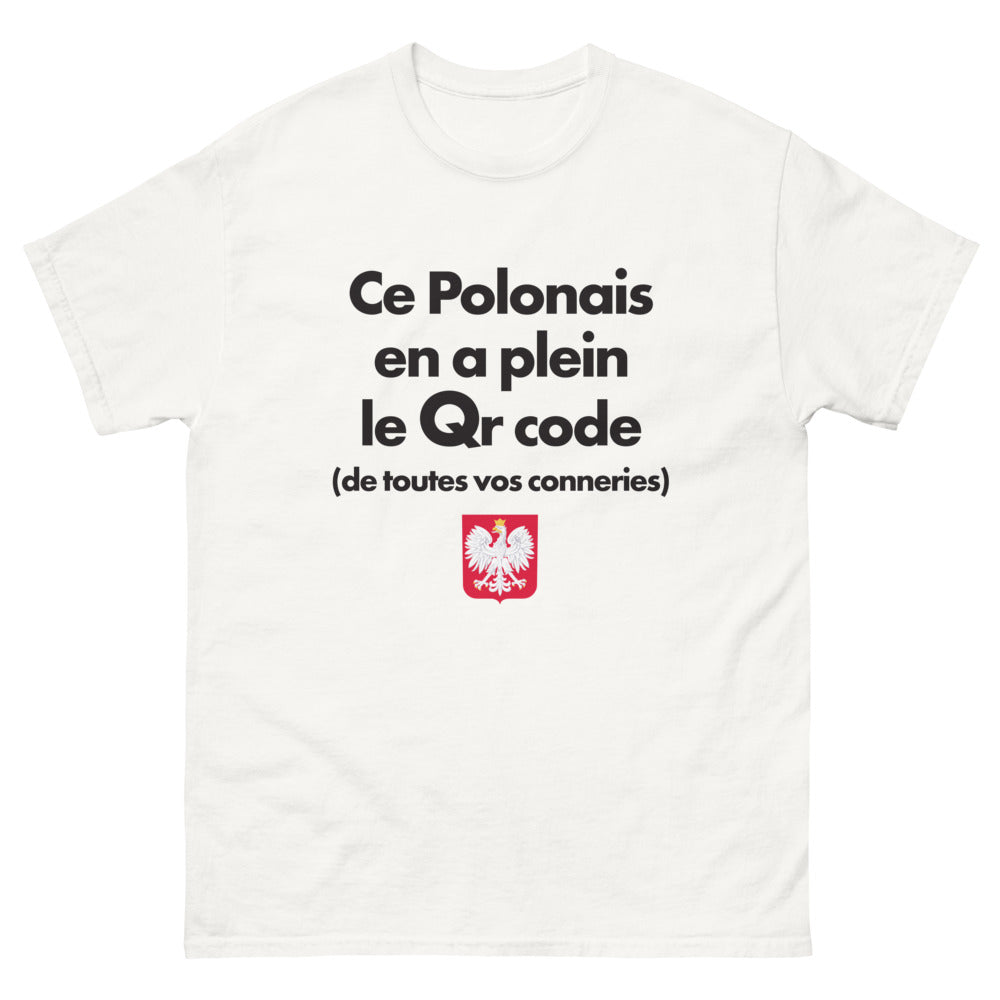 T-shirt Pologne blanc - Ce Polonais a plein le QR code de vos conneries