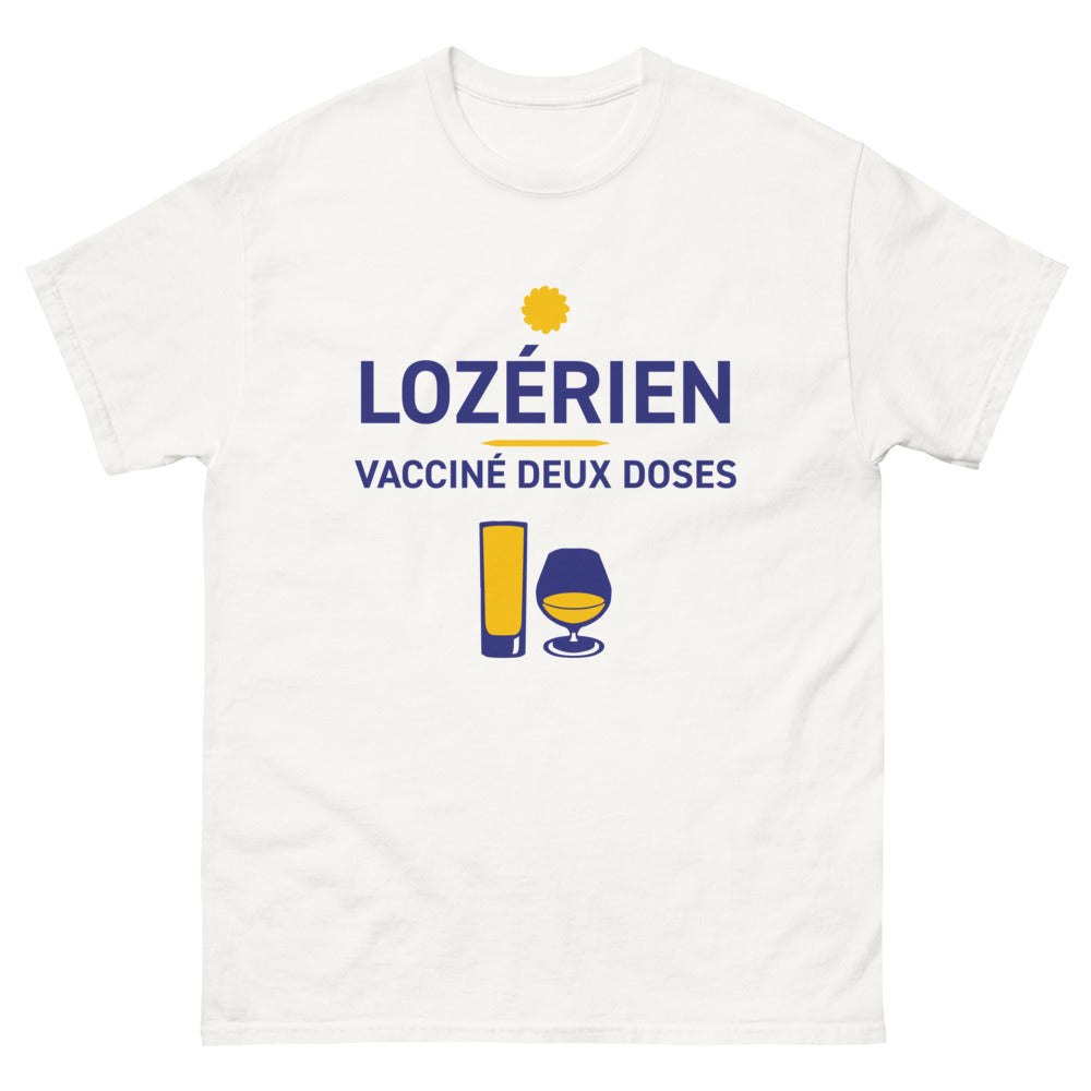 T-shirt Lozérien blanc - Vacciné Deux Doses humoristique