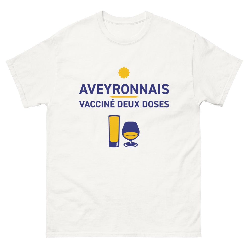 T-shirt Aveyron blanc - Aveyronnais Vacciné Deux Doses