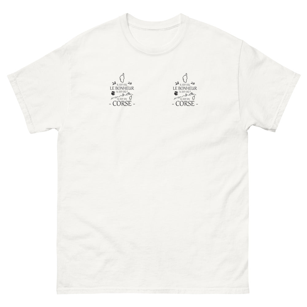 T-shirt Corse blanc - Il est où le bonheur ? Il est en Corse