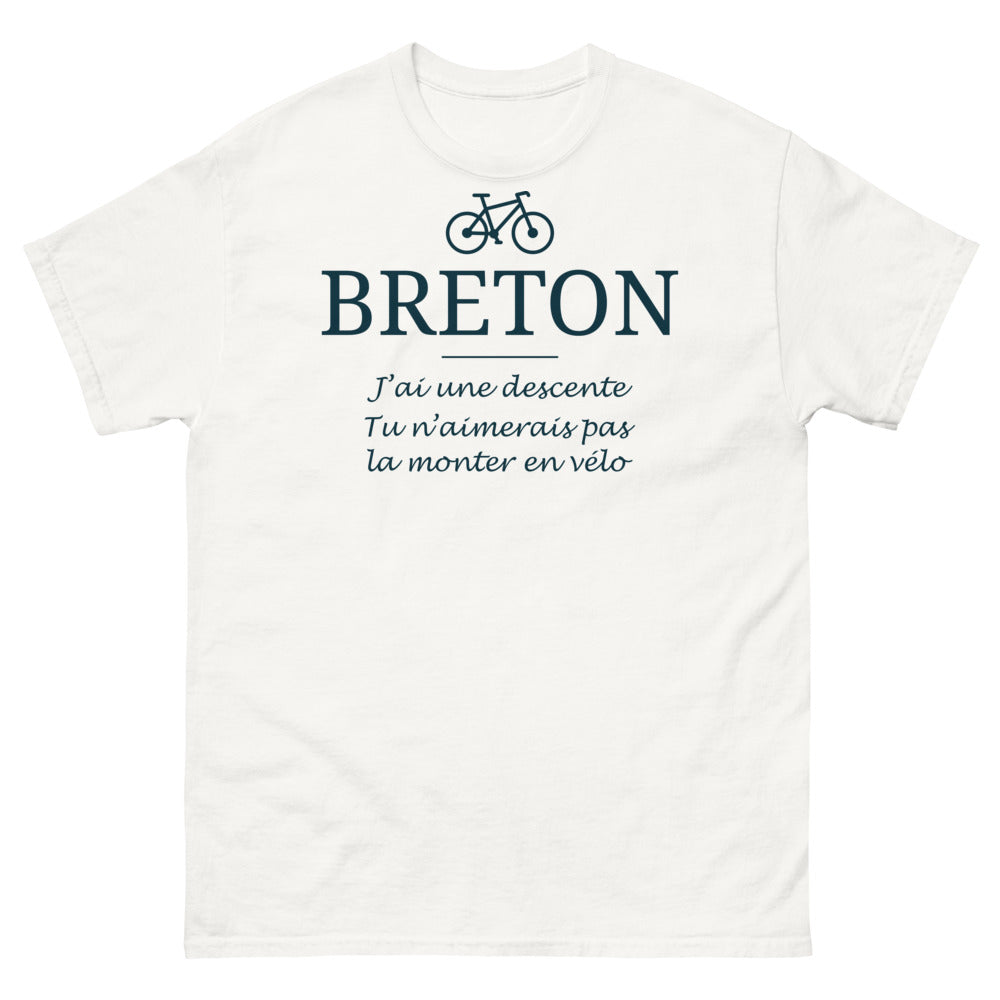 T-shirt Breton blanc - J'ai une descente que tu n'aimerais pas monter à vélo