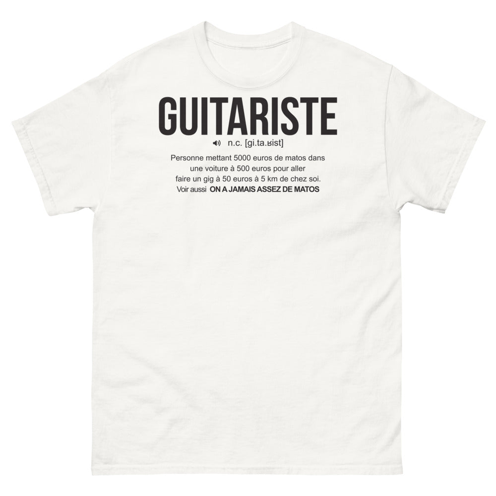 T-shirt guitariste voyageur blanc - Guitariste avec 5000 euros de matos