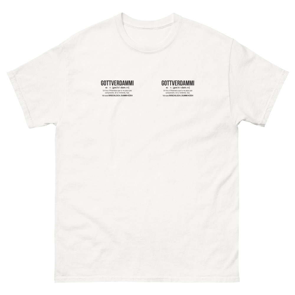 T-shirt Alsacien blanc - Gottverdammi, un message authentique