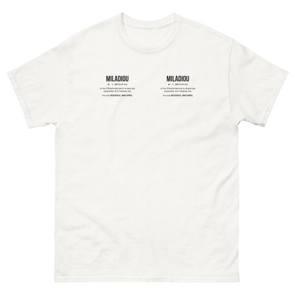 T-shirt Aveyron blanc - Miladiou n'mi la di, humour régional