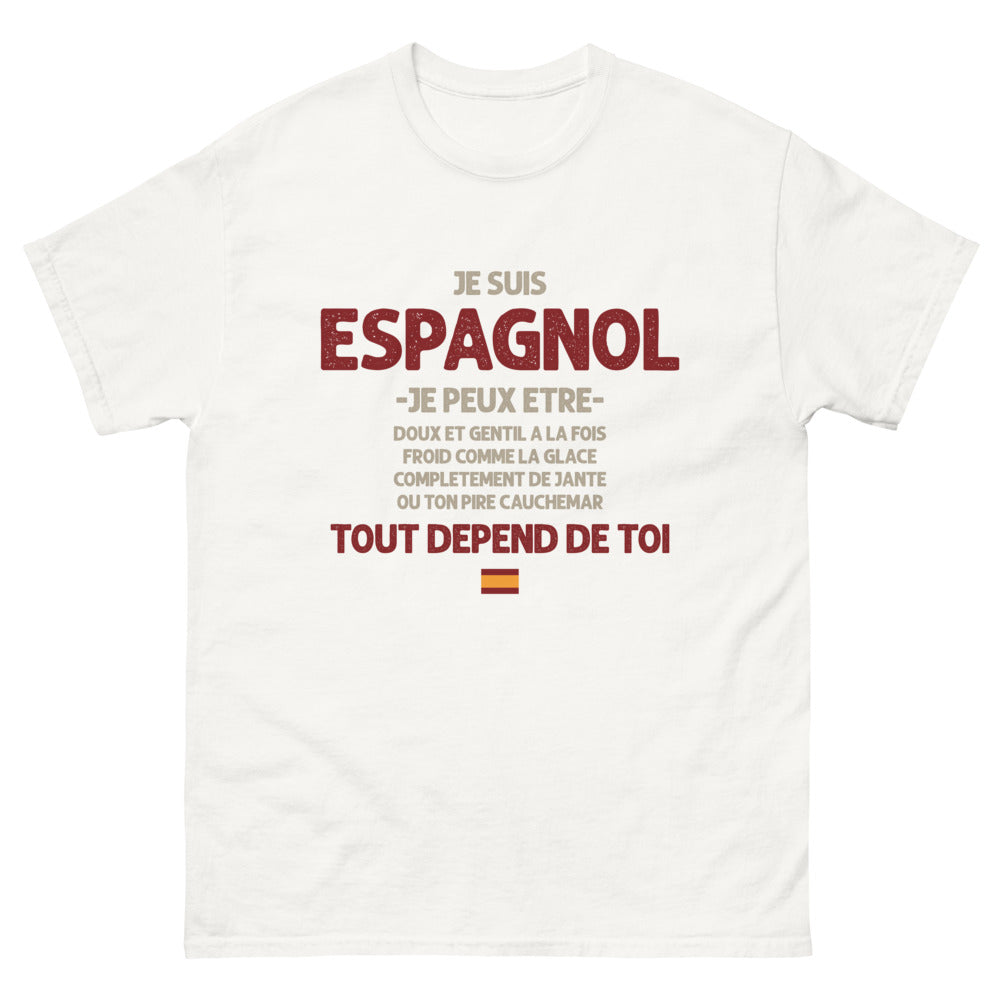 T-shirt Espagne blanc - Je suis Espagnol, doux et gentil
