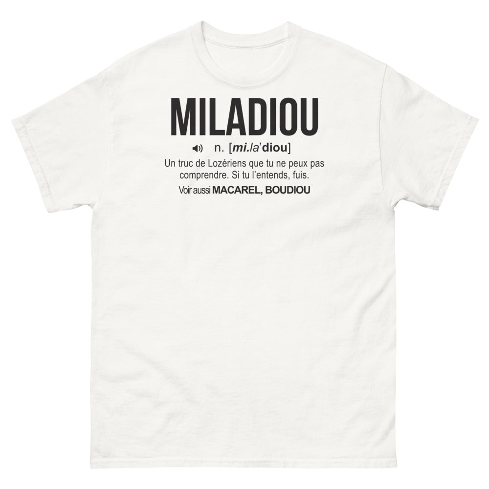 T-shirt Lozérien blanc - Humour local avec 'Miladiou'