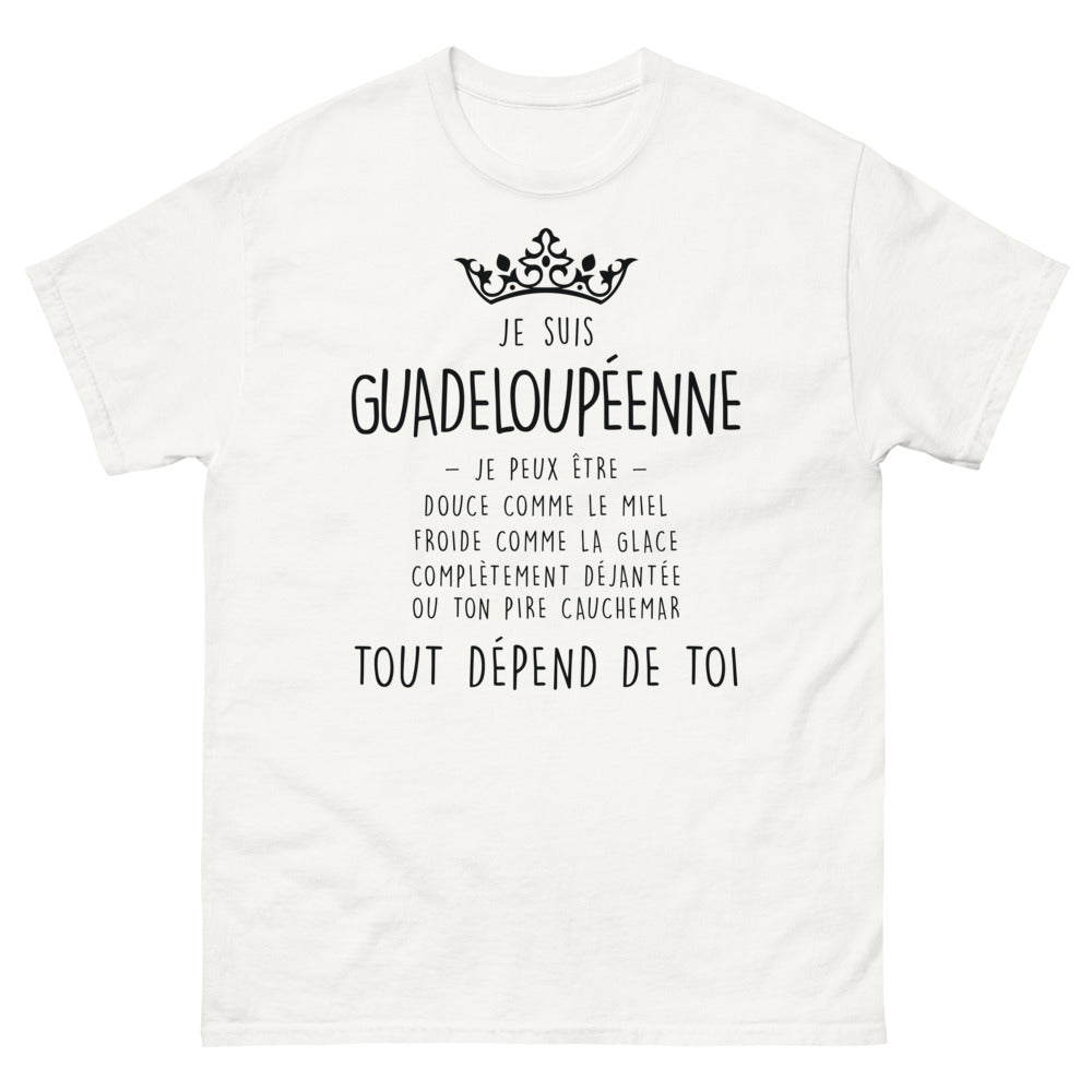 T-shirt Guadeloupe blanc - Je suis Guadeloupéenne, unique et audacieuse