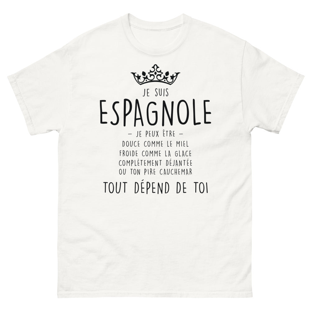 T-shirt Espagne blanc - Je suis espagnole, douce et déjantée