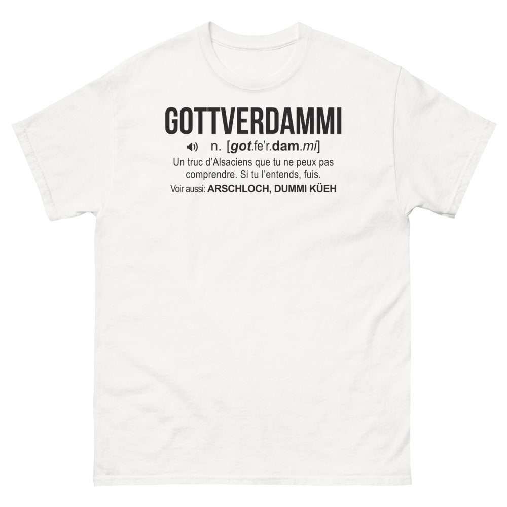 T-shirt Alsace blanc - Gottverdammi-n-gotferdammi humoristique