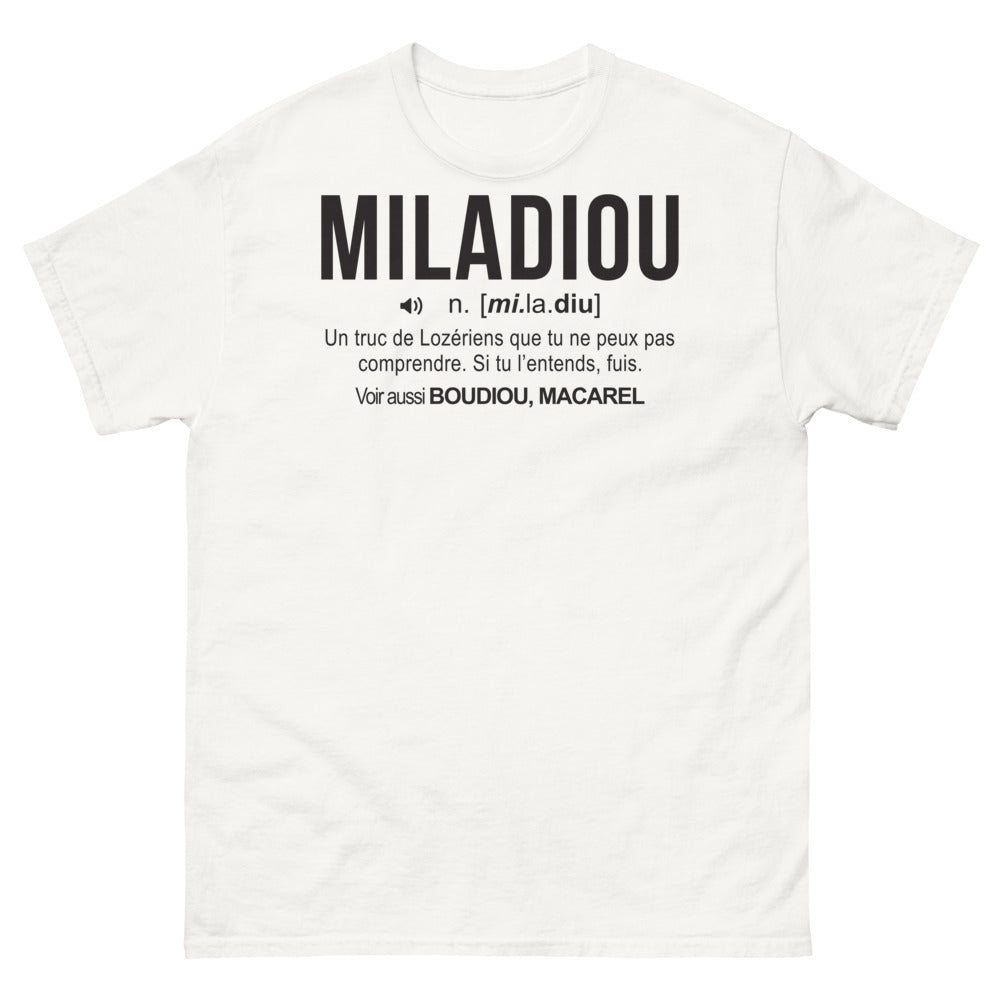 T-shirt Lozère blanc - Miladiou-n-mi-la-diu-un-truc-de-Lozériens