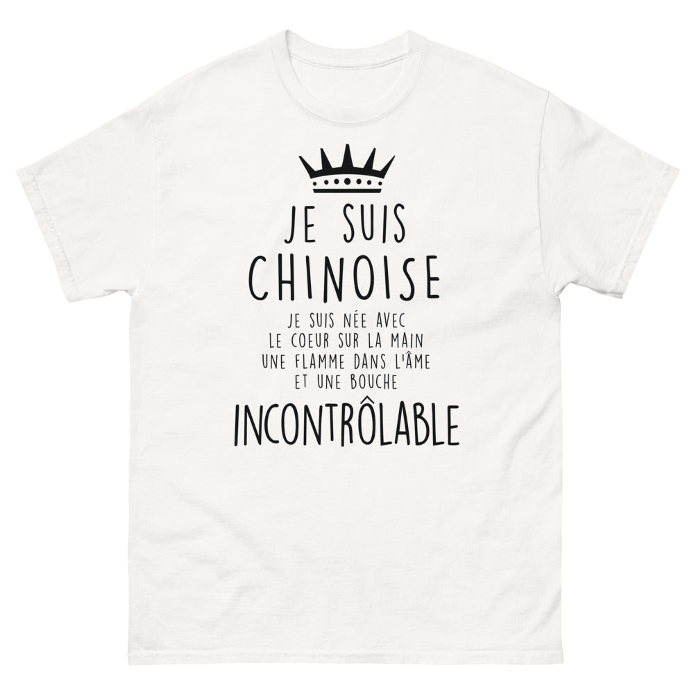 T-shirt Chinoise blanc - Je suis chinoise, née avec le cœur sur la main