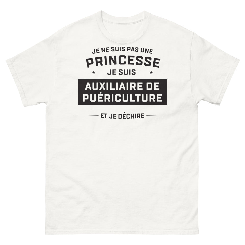 T-shirt Auxiliaire de Puériculture blanc - Je ne suis pas une princesse