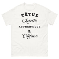 Thumbnail for T-shirt coiffeuse blanc - Têtue et Rebelle avec humour
