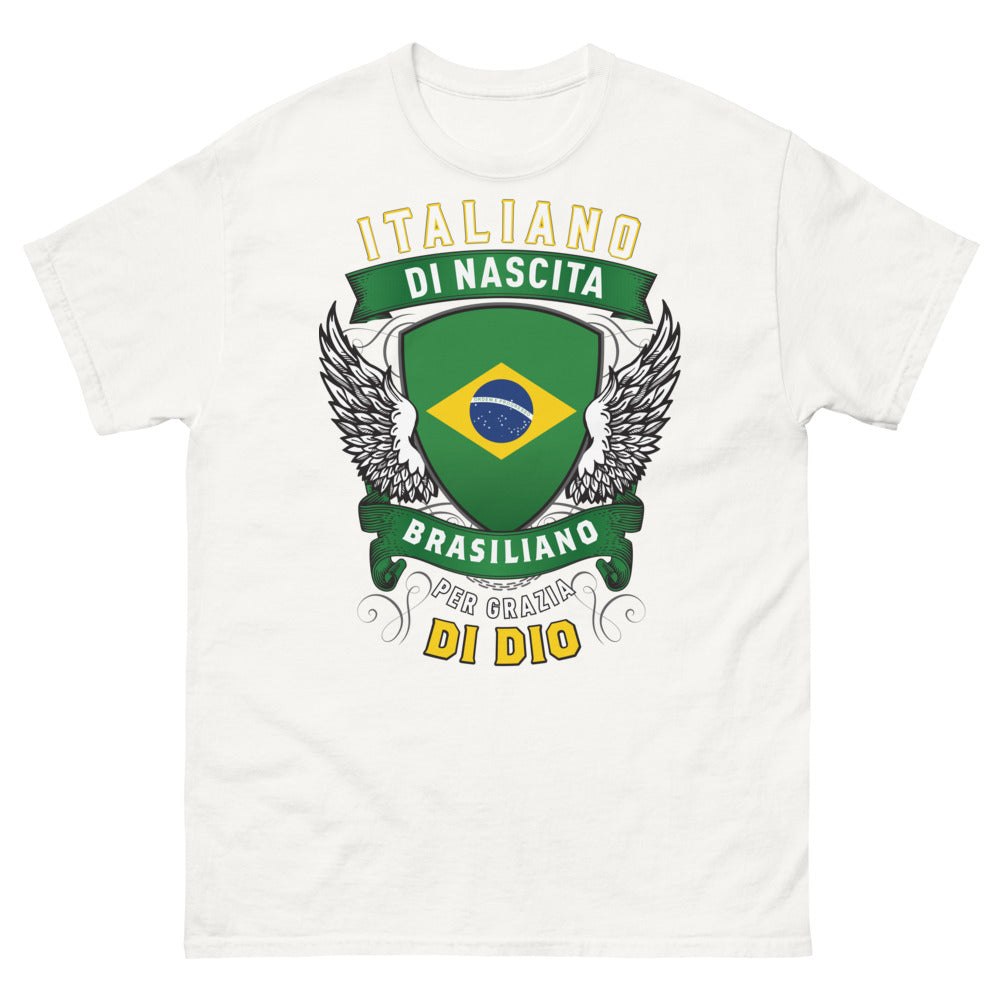 T-shirt Italie Brésil blanc - Italiano di nascita, brasiliano per grazia di Dio