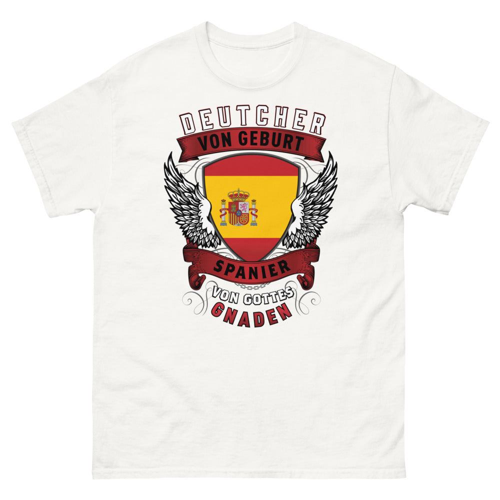 T-shirt Allemagne-Espagne blanc - Deutsch von Geburt, Spanier von Gottes Gnaden