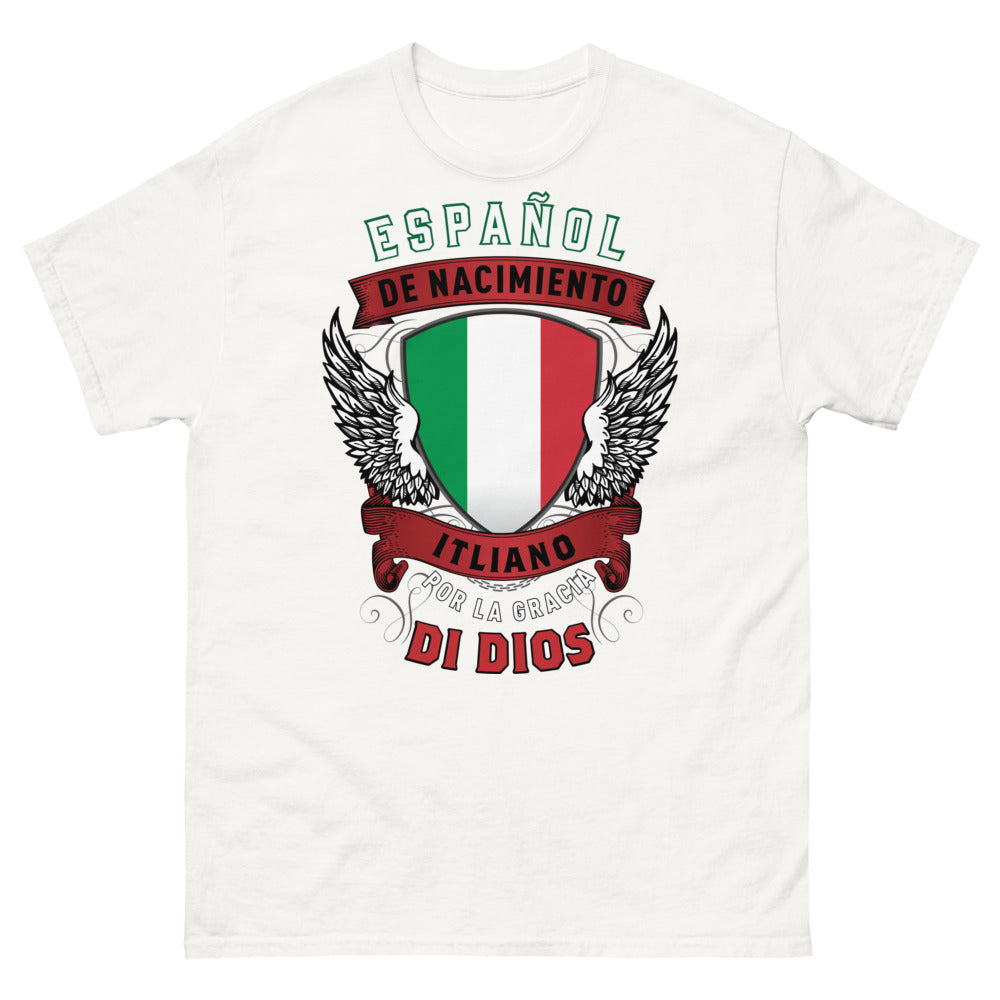 T-shirt hispano-italien blanc - Español de Nacimiento, Italiano por la Gracia de Dios