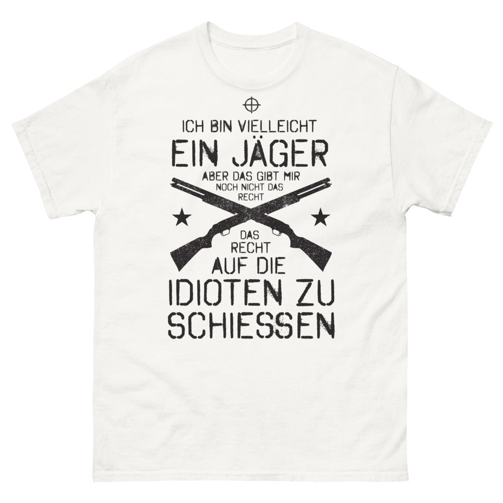 T-shirt Chasse blanc - slogan Jäger 'pas le droit de tirer sur les idiots'