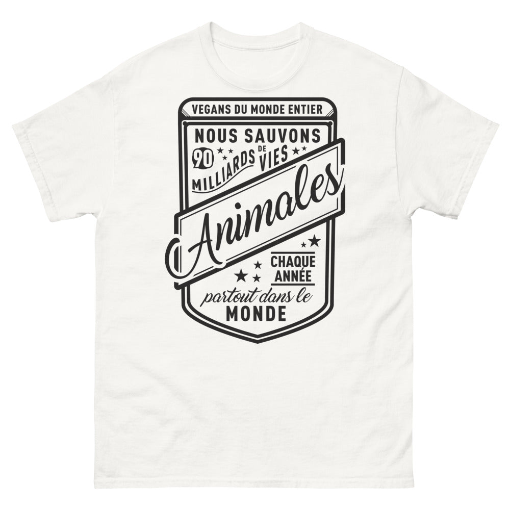 T-shirt Vegans du Monde blanc - Nous sauvons 90 milliards de vies