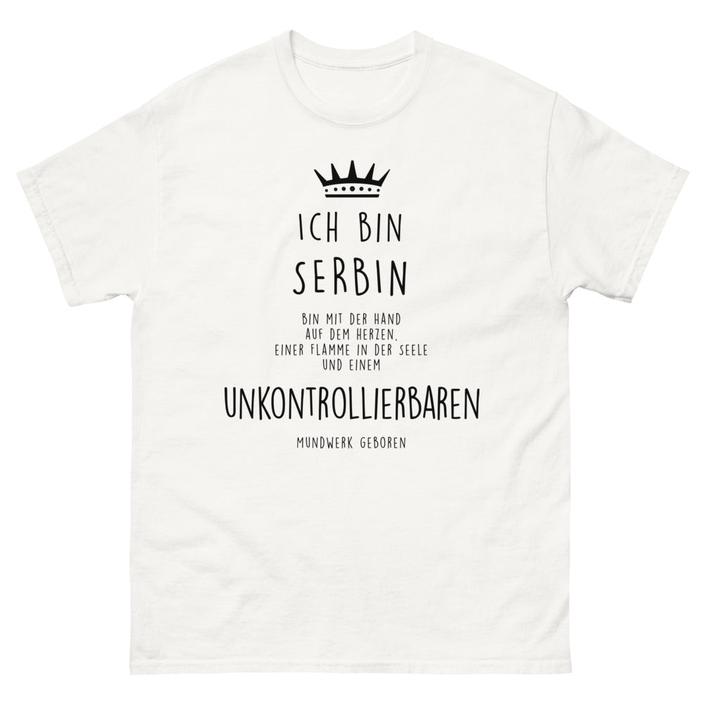 T-shirt Serbe blanc - main sur le cœur et flamme dans l'âme