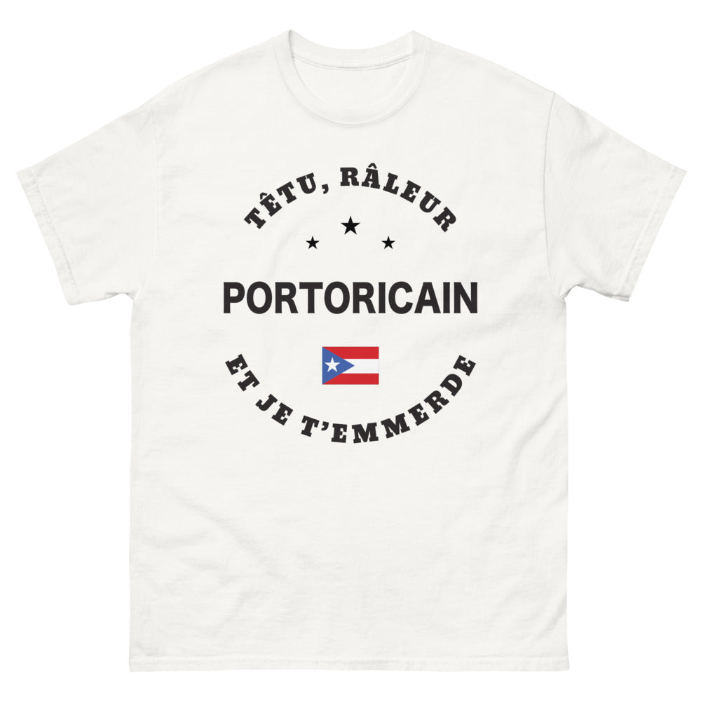 T-shirt Portoricain blanc - Têtu râleur portoricain