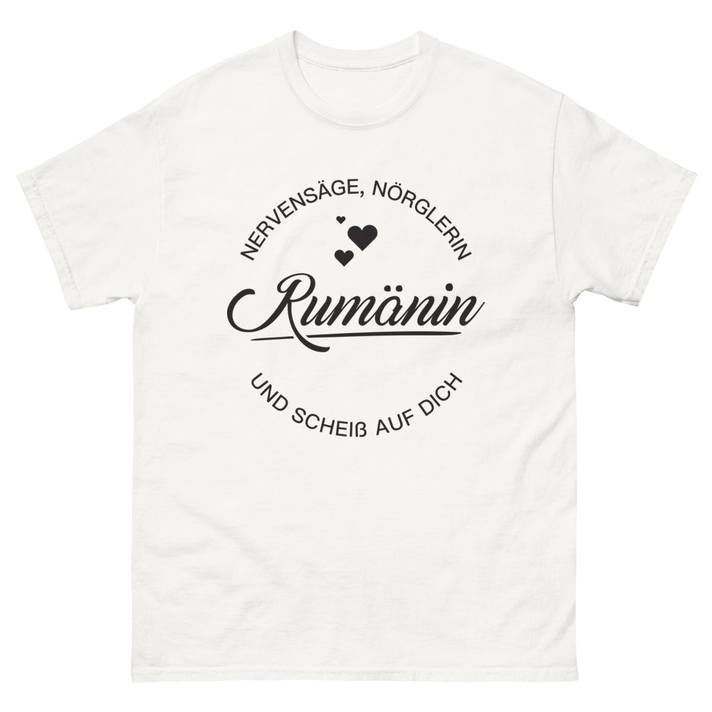 T-shirt Nörglerin Rumänin weiß - scheiß auf dich