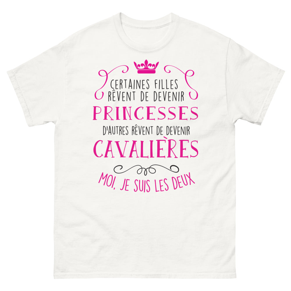 T-shirt filles cavalières et princesses blanc - double facette princesse et cavalière
