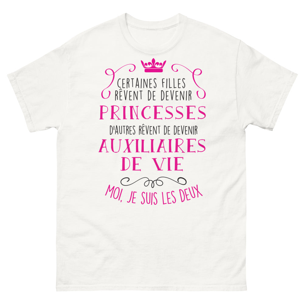 T-shirt Auxiliaire de Vie et Princesse blanc - double identité