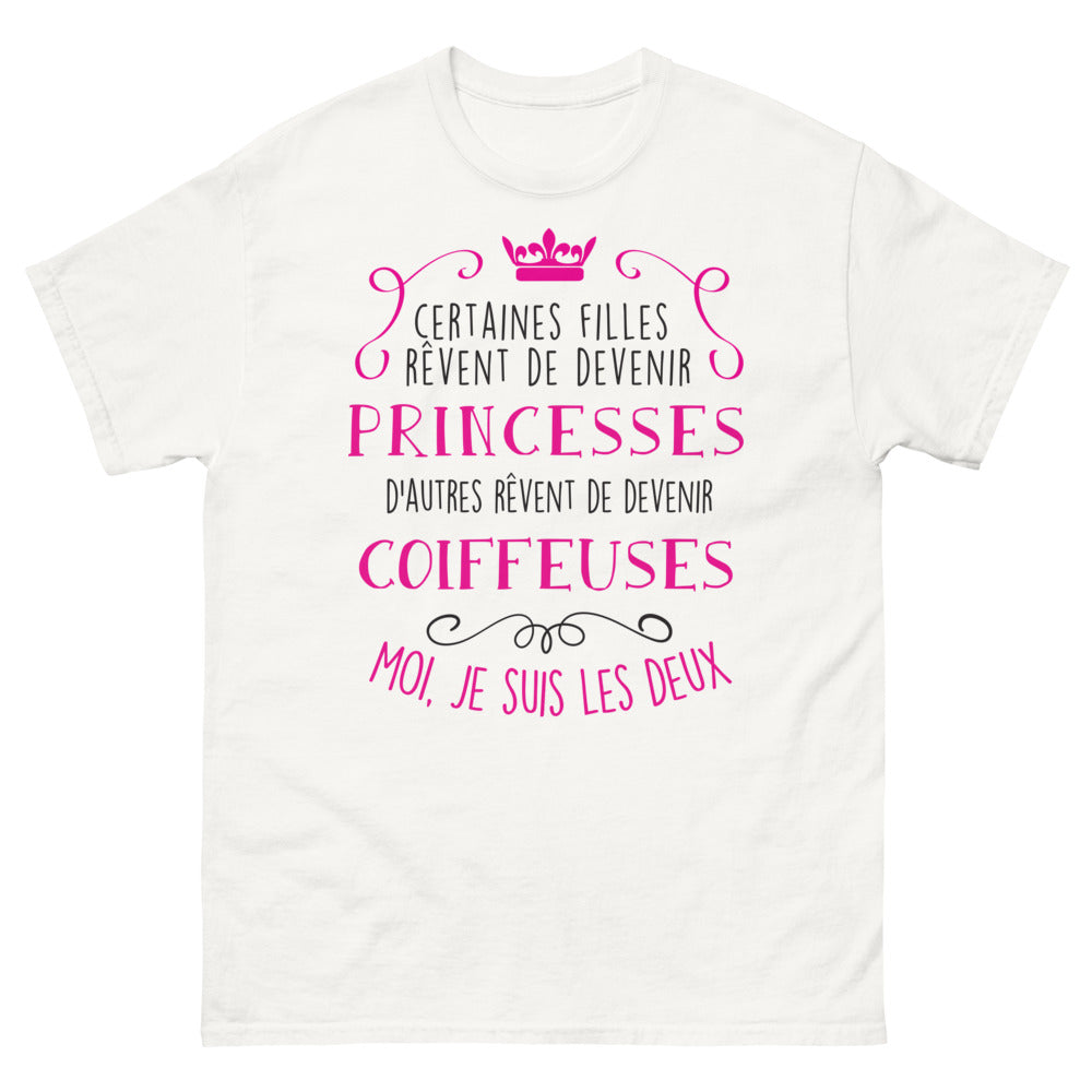 T-shirt Coiffeuse et Princesse blanc - double rêve