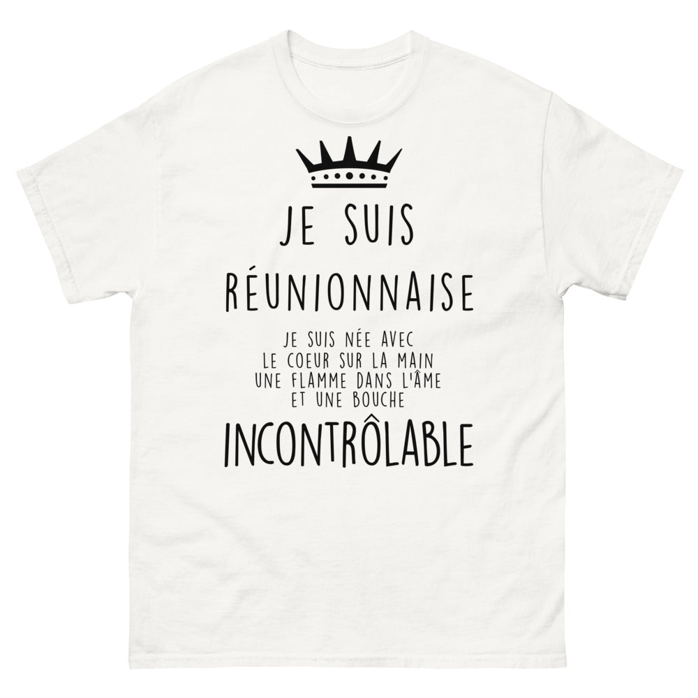 T-shirt Réunionnaise blanc - cœur sur la main et flamme dans l'âme