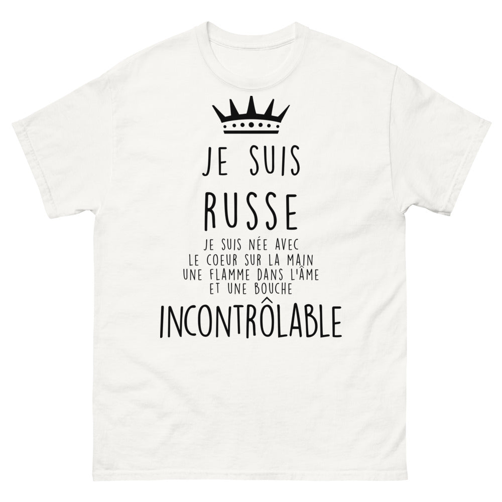 T-shirt Russie blanc - cœur sur la main, flamme incontrôlable