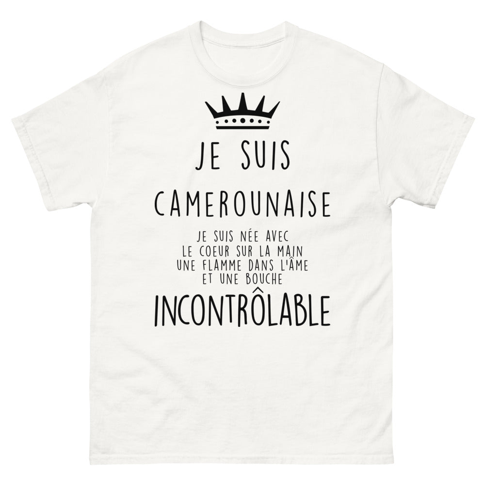 T-shirt Camerounaise blanc - cœur sur la main et bouche incontrôlable
