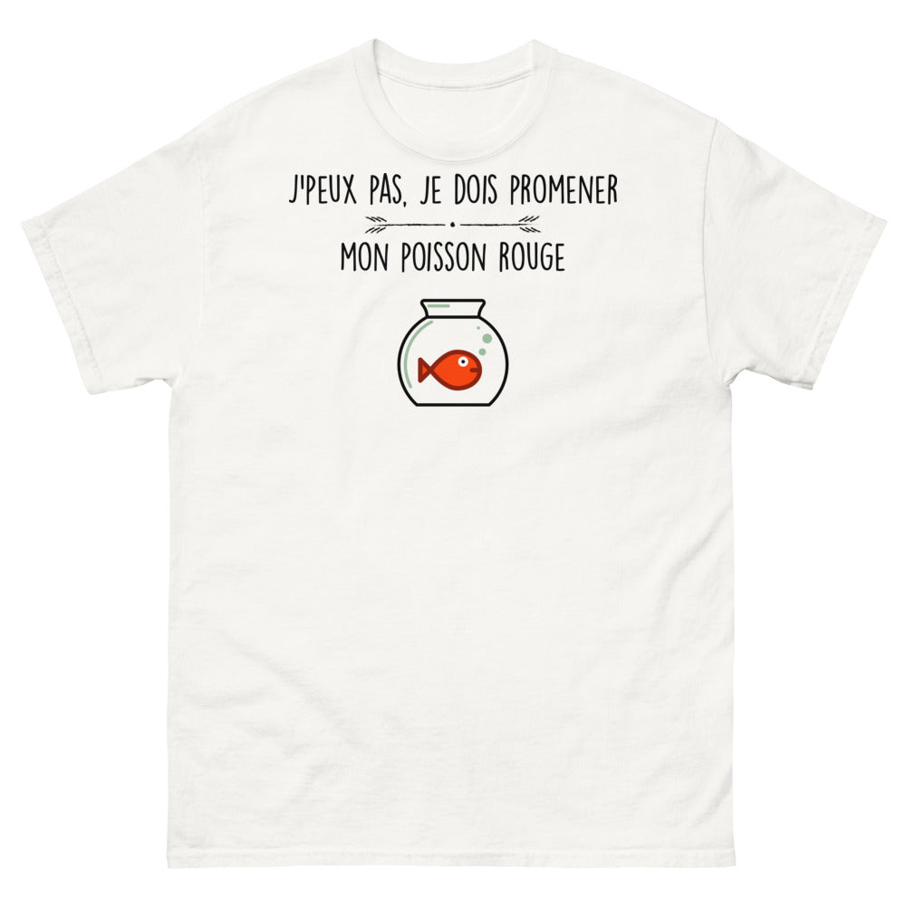 T-shirt poisson rouge blanc - J'peux pas, je dois promener mon poisson rouge