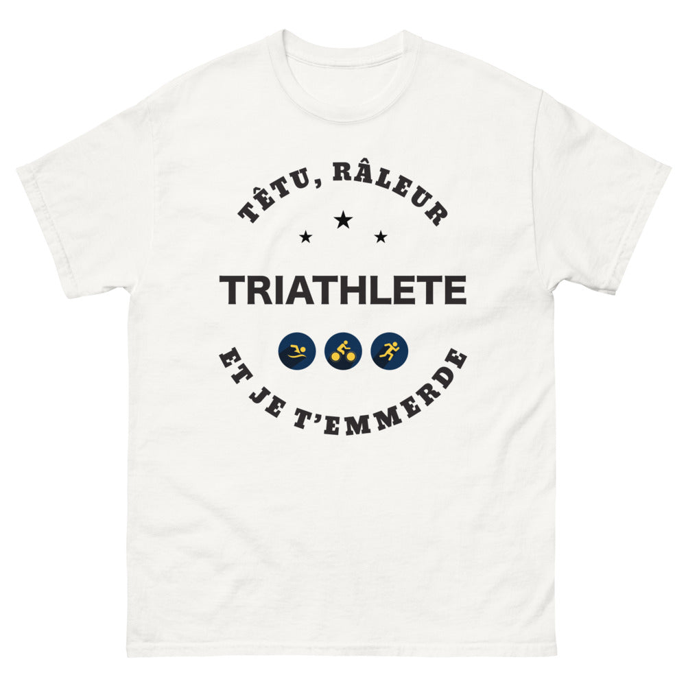 T-shirt Triathlète blanc face - Triathlète têtu et râleur