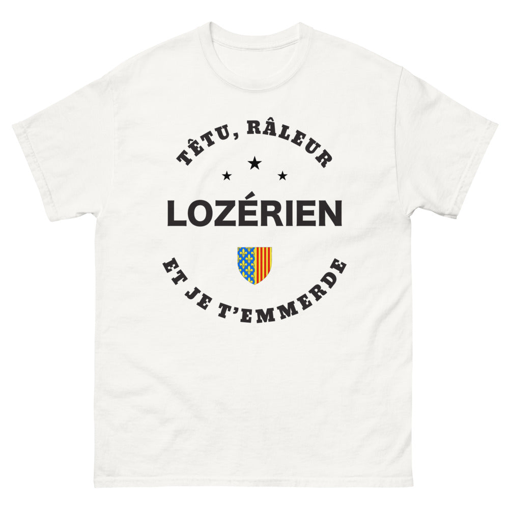 T-shirt Lozère blanc - Têtu râleur Lozérien et je t'emmerde