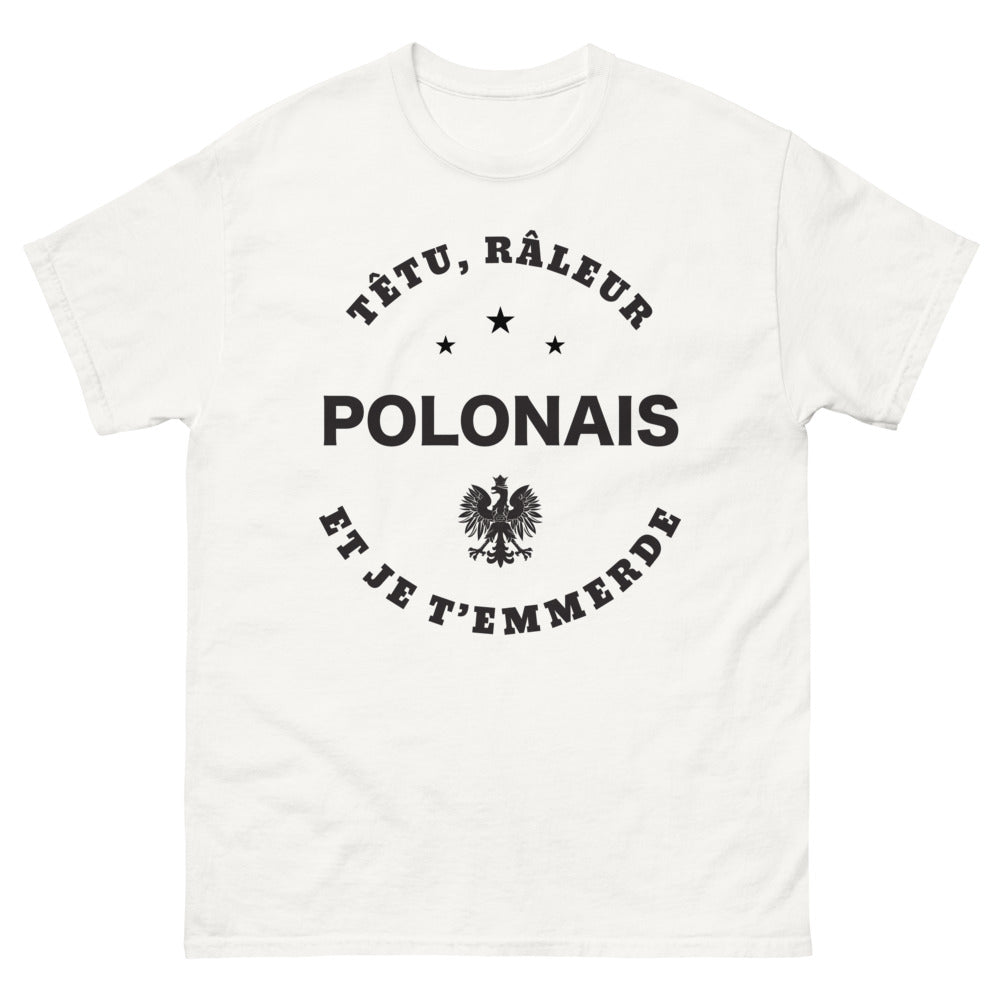 T-shirt polonais blanc - têtu râleur et humour