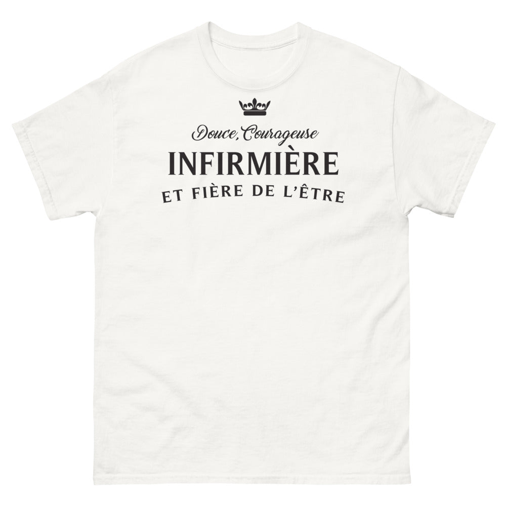 T-shirt infirmière blanc - douce et courageuse
