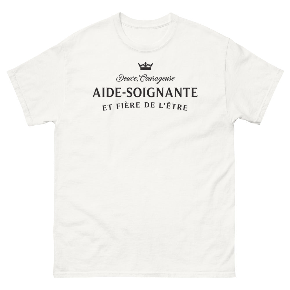 T-shirt aide-soignante blanc - douce et courageuse