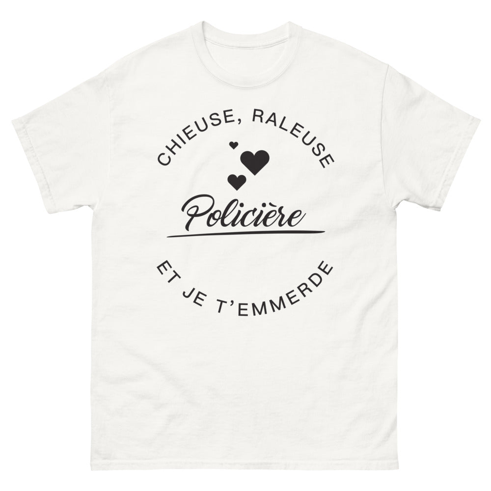 T-shirt policière blanc - Chieuse râleuse et Je t'emmerde